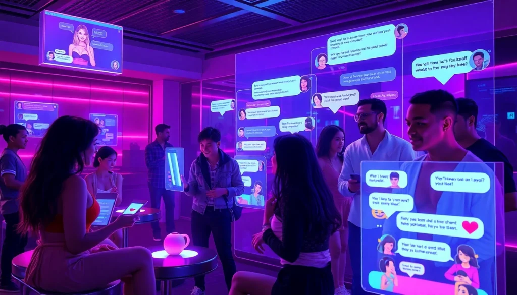 Engaging AI sexting conversation with vibrant digital characters, highlighting playful interactions.