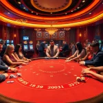Người chơi thưởng thức một ván poker đầy kịch tính tại casino sang trọng của W88, thể hiện sự phấn khích và chiến lược.