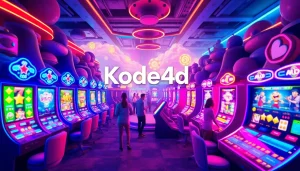 Kode4d engaging online gaming platform with colorful slot machines and community involvement.
