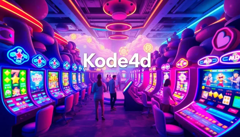Kode4d engaging online gaming platform with colorful slot machines and community involvement.
