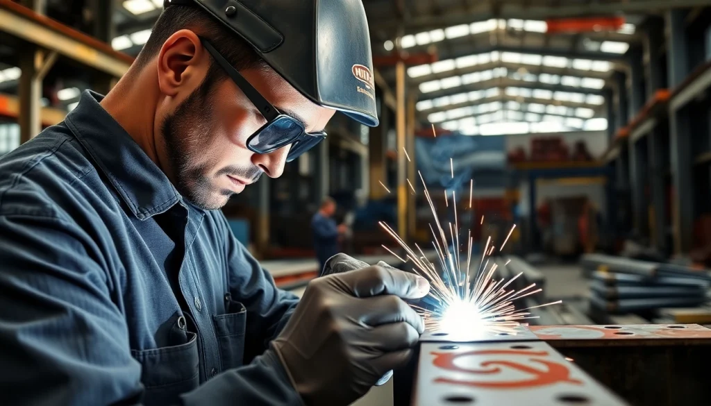 Professionally executing structural steel welding with precision in an industrial fabrication setting.