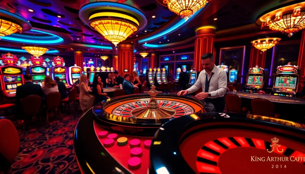 Experience the thrilling atmosphere of https://kingarthurcafe.com/menu in a vibrant casino scene with roulette and blackjack.