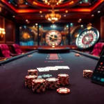 Experience high-stakes excitement with the shbet app at a luxury casino poker table.
