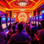 Players celebrating wins at Slot777 slot machines in a lively casino setting.