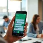 Engaging presentation of WhatsApp Smart CRM in an office environment with user interaction.