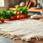 Kaasdoek op een houten tafel met verse ingrediënten voor een stimulerende kookomgeving.