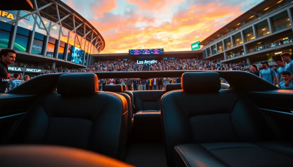 World Cup Group Transportation in a luxury limousine outside the LA stadium during the FIFA World Cup.