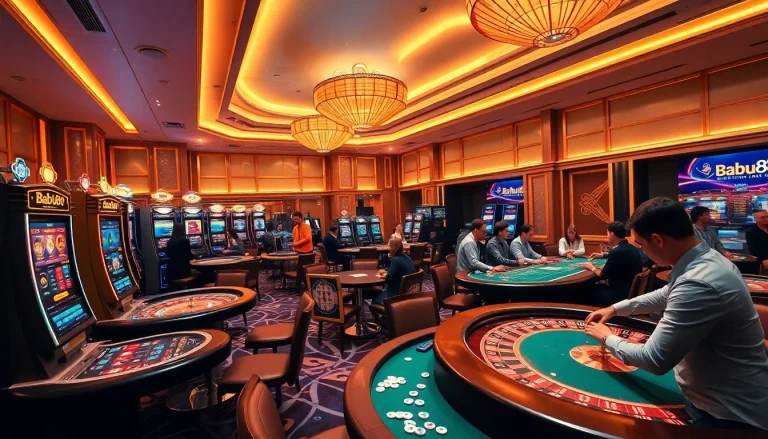 Engaging Babu88 casino scene showcasing vibrant slot machines and intense gameplay.