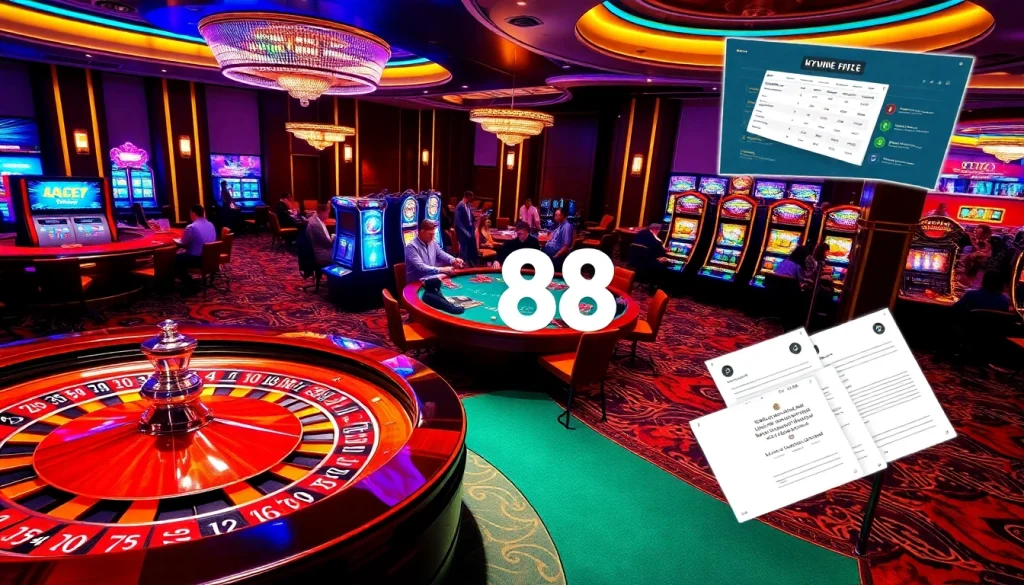 Experience the thrill of link vao w88 with an exciting casino scene showcasing vibrant gaming options.