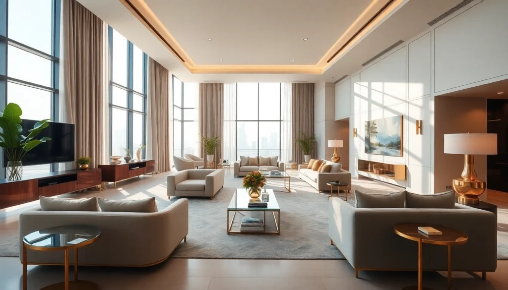 Showcasing a luxurious interior design dubai setting filled with natural light and modern decor.