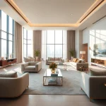 Showcasing a luxurious interior design dubai setting filled with natural light and modern decor.