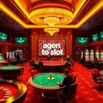 A thrilling casino scene showcasing players enjoying agen toto slot games with vibrant lighting and excitement.