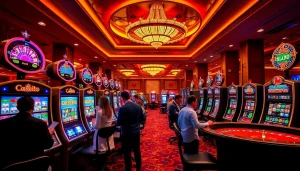 Experience the thrill of Slot Terpercaya with dynamic slot machines and excited gamblers.