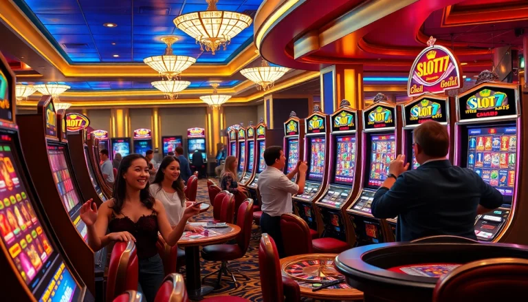 Experience excitement with Slot777 gaming machines in a luxurious casino setting.