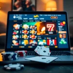 Experience online casinos in Georgia with vibrant gaming visuals, playing cards, and chips.