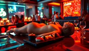 Experience body sushi at Club Noir, St. Martin's premier nightlife destination featuring elegant dining and vibrant atmosphere.