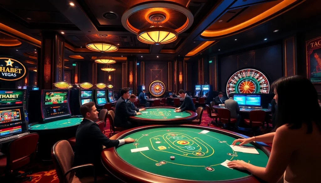 Experience thrilling gameplay at https://thabet.vegas/ with vibrant casino tables and exciting slot machines.