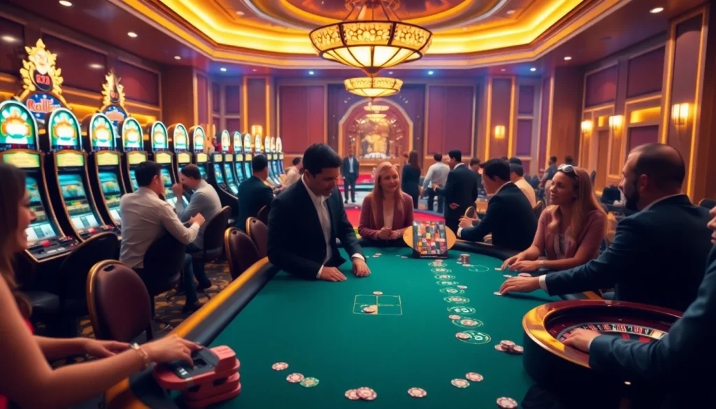 Exciting casino moment at https://rr88.wales/ with vibrant poker games and dazzling slot machines.