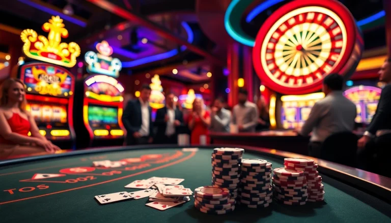 Players enjoying intense casino action at a vibrant gaming table in a luxurious atmosphere, featuring No hu elements.