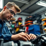 Examine a powertrain extended warranty with a mechanic actively working on an engine.
