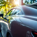 Applying paint protection film near me on a sleek vehicle, showcasing its glossy finish.