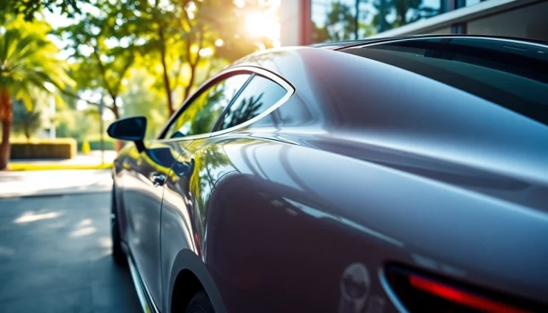Applying paint protection film near me on a sleek vehicle, showcasing its glossy finish.