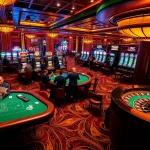 Experience the thrill at the casino with link mahjong games, featuring excited players and vibrant slot machines.