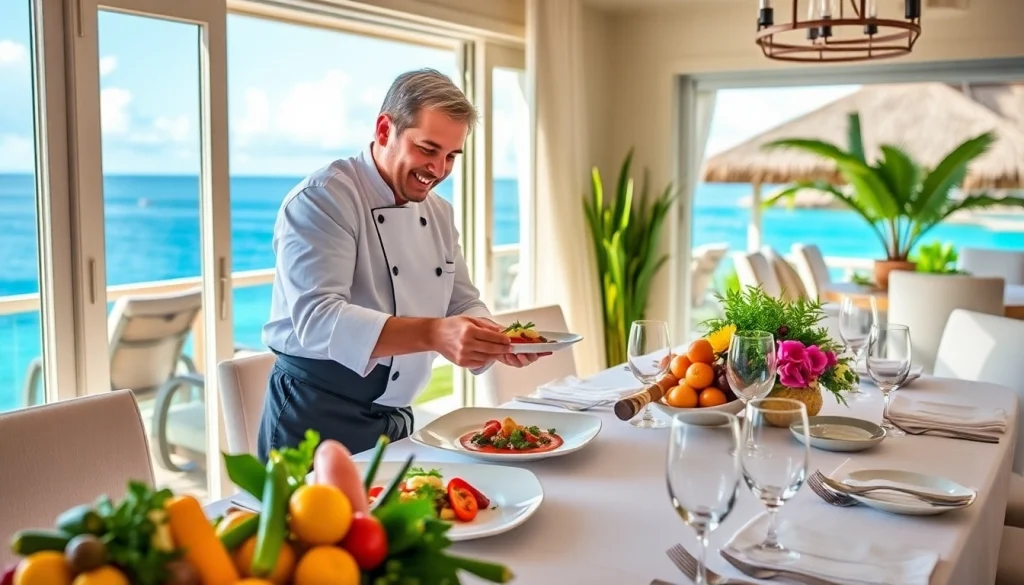 Private chef St Maarten creating a gourmet meal in a luxury villa setting.