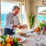 Private chef St Maarten creating a gourmet meal in a luxury villa setting.