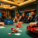 I9bet players engaging in a thrilling poker game at a luxurious casino table.