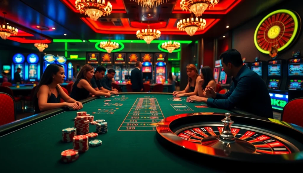Players experiencing the excitement of gaming at BK8 Casino with vibrant tables and slots.