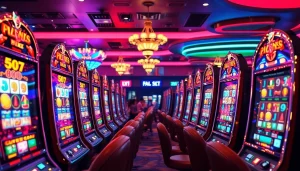 Menampilkan pengalaman slot deposit 1000 yang menarik dengan mesin slot berwarna-warni.