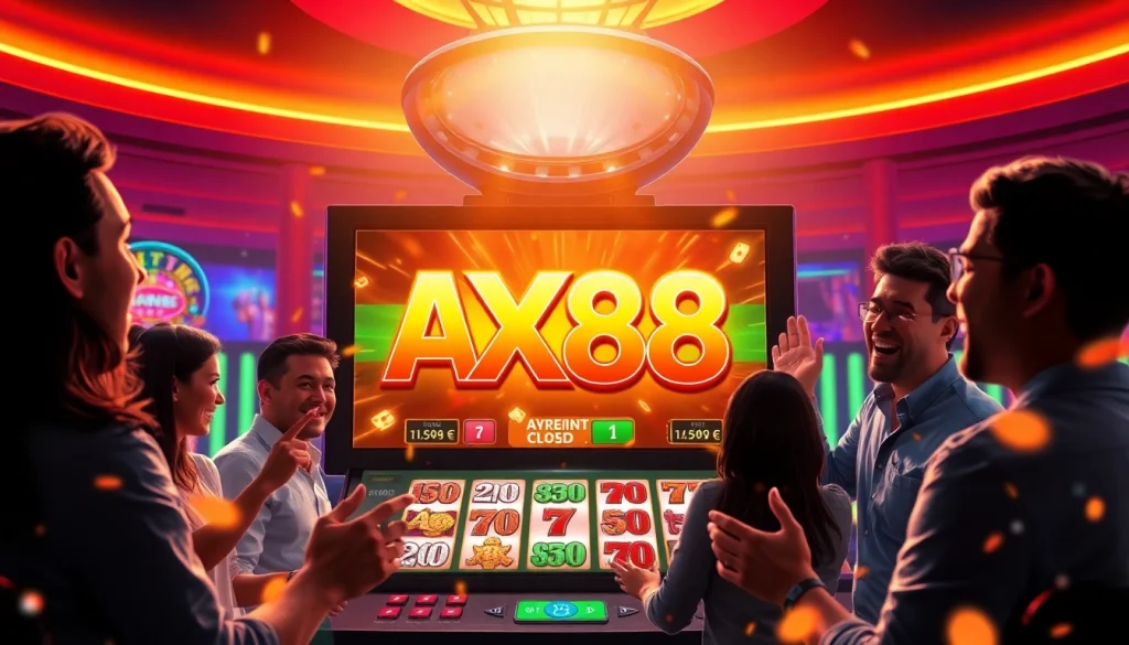 Trò chơi AX88 trên màn hình casino trực tuyến sống động, thể hiện sự phấn khích và sang trọng.