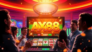 Trò chơi AX88 trên màn hình casino trực tuyến sống động, thể hiện sự phấn khích và sang trọng.