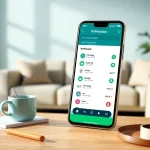 FM WhatsApp download showcasing vibrant app interface with user-friendly features in a modern living room.