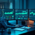 Cybersecurity AI professional analyzing real-time analytics at a modern workspace