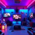 Exciting scene of free porn games in a vibrant gaming room.
