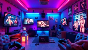 Exciting scene of free porn games in a vibrant gaming room.