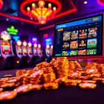 Play slots on Onicplay at a luxurious casino table with neon lights and vibrant chips.