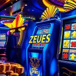 Engaging with the Zeus slot while showcasing excitement and winning potential at a casino.