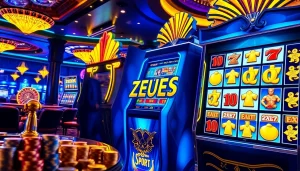Engaging with the Zeus slot while showcasing excitement and winning potential at a casino.