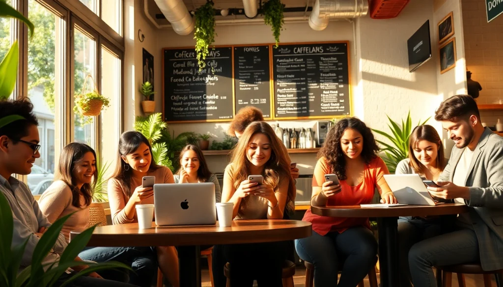how to find onlyfans girls near me in a trendy coffee shop setting with diverse individuals using tech