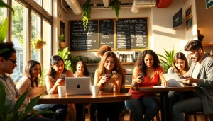 how to find onlyfans girls near me in a trendy coffee shop setting with diverse individuals using tech