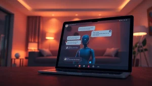Interactive NSFW AI chatbot interface showcasing modern technology in a cozy setting.