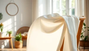 Bekijk de hydrofiele stof mooi gerangschikt op een stoel, met een rustige en uitnodigende uitstraling.