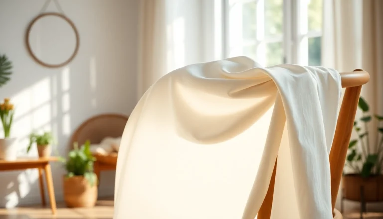 Bekijk de hydrofiele stof mooi gerangschikt op een stoel, met een rustige en uitnodigende uitstraling.