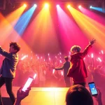 BTS news updates featuring members performing energetically on stage amidst an excited crowd.