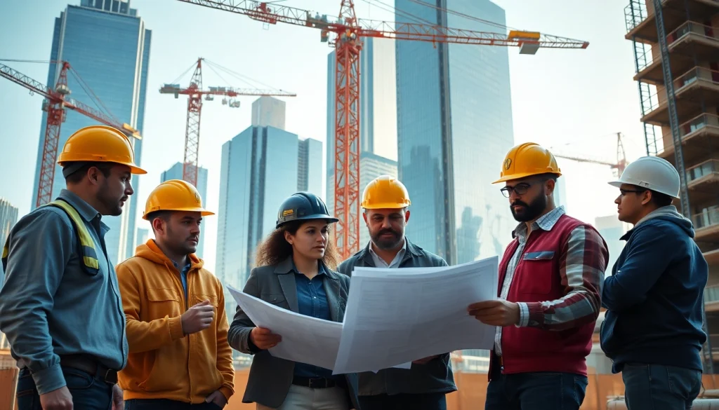 New York City Commercial General Contractor team actively reviewing a project on-site in a bustling urban environment.