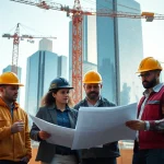 New York City Commercial General Contractor team actively reviewing a project on-site in a bustling urban environment.