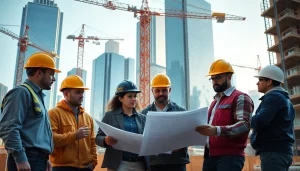 New York City Commercial General Contractor team actively reviewing a project on-site in a bustling urban environment.